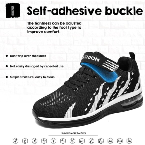 Kids 3208-black White Running Breathable Lightweight NonSlip Comfortable Sneaker - Picture 6 of 7